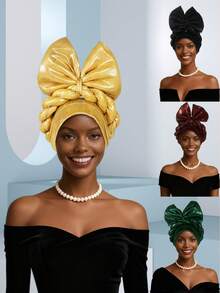 1 chiếc mũ nữ Nigeria Aso Oke thủ công thắt nơ, có khóa gel tự động, thích hợp cho đám cưới, tiệc tùng và các lễ hội khác, có thể điều chỉnh kích cỡ. - Nhiều màu - Xem 10