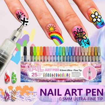 13/25Pcs 0.5mm Nail Acrylic Graffiti Pen Nail Marker Drawing DIY Beauty Nail Art Tools Waterproof And Quick Drying Nail Marker Pen