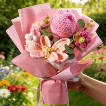 Handmade Knitted Tulip & Lily Bouquet, Artificial Flower Arrangement For Home, Wedding Decor, Creative Bouquet For Valentine's Day, Christmas, Mother's Day, Teacher's Day, New Year, Birthday Gift For Friends, Graduation Gift - Multicolor - View 2