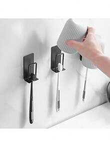 2pcs Toothbrush & Cup Holder - Can Hold Toothbrush & Cup Simultaneously, Bathroom Hook - For Razor, Bath Sponge, Brush, Toothbrush Holder, Rinse Cup Holder, Bathroom Simple Stainless Steel No Drilling Toothbrush Stand, Toothbrush Hook, Toothbrush Rack, Wall Mounted Rinse Cup & Toothbrush Holder - Multicolor - View 3