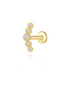 1pc 925 Sterling Silver Cartilage Earrings For Women Flat Back Hypoallergenic Stud Hoop Cartilage Earring Daith Conch Tragus Helix Piercing Jewelry Gift For Women - Gold - View 22