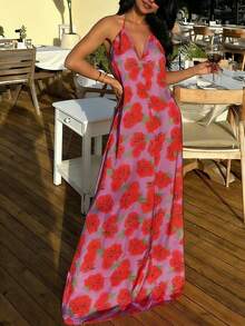 New French Style Elegant Long Dress, Spring/Summer - Purple - View 1