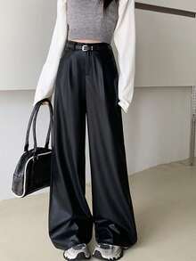 时尚修身女士皮裤，秋冬款 - 黑色 - 查看 3