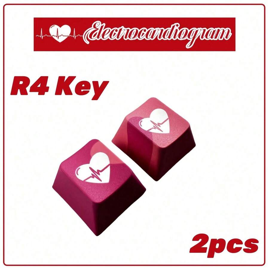 shsosk 2pcs Electrocardiogram R4 Keycaps, OEM Height, PBT Material, 5-Side Dye-Sublimation, Original Theme Keycaps, Couple Keycaps, Mechanical Keyboard Switches, Compatible With 61/64/68/75/84/87/96/98/104/108 Keys Alice Matrix And Other Series - Red - View 1