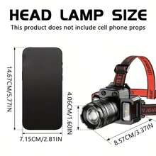 1 pièce Lampe frontale portable pour l'extérieur, batterie intégrée, rechargeable USB, 5 modes d'éclairage, projecteur zoom, lampe frontale multifonction réglable, convient pour les voyages, le camping, la pêche, la chasse et autres occasions - Noir - Voir 5