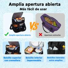 Bolsa para almuerzo para mujer, fiambrera térmica de doble capa, hermética, duradera y reutilizable, gran nevera portátil para el trabajo, picnics, viajes y preparación de comidas. - Negro - Ver 7