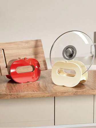 1pc Apple-Shaped Kitchen Organizer Rack, Cream-Colored Countertop Cutting Board & Pot Lid Holder With Ventilation