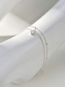 Nooxian 2件套休闲度假风银色几何立方氧化锆十字架吊坠脚链套装（珠子数量随机） - 銀色 - 查看 5