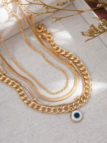 Nooxian 4pcs/Set Multi-Layer Gold-Tone Chain With Evil Eye Pendant Anklet, Unique Original Women Foot Jewelry Gift (Bead Quantity Random) - Yellow Gold - View 5