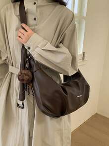 1 szt. Torebka typu crossbody w stylu retro, z ekoskóry, w kratę, zdobiona koralikami, zapinana na zamek błyskawiczny, odpowiednia do noszenia na co dzień, na uczelnię i na krótkie wycieczki - Kawa - Zobacz 2