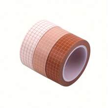 5 Rolls/3 Rolls/1 Roll Grid Pattern Paper Tape Set (White, Peach Pink And Dark Brown) - Writable And Easy To Tear Paper Tapes, Ideal For Scrapbooking, Crafting And Gift Wrapping Decoration. - Multicolor - View 8