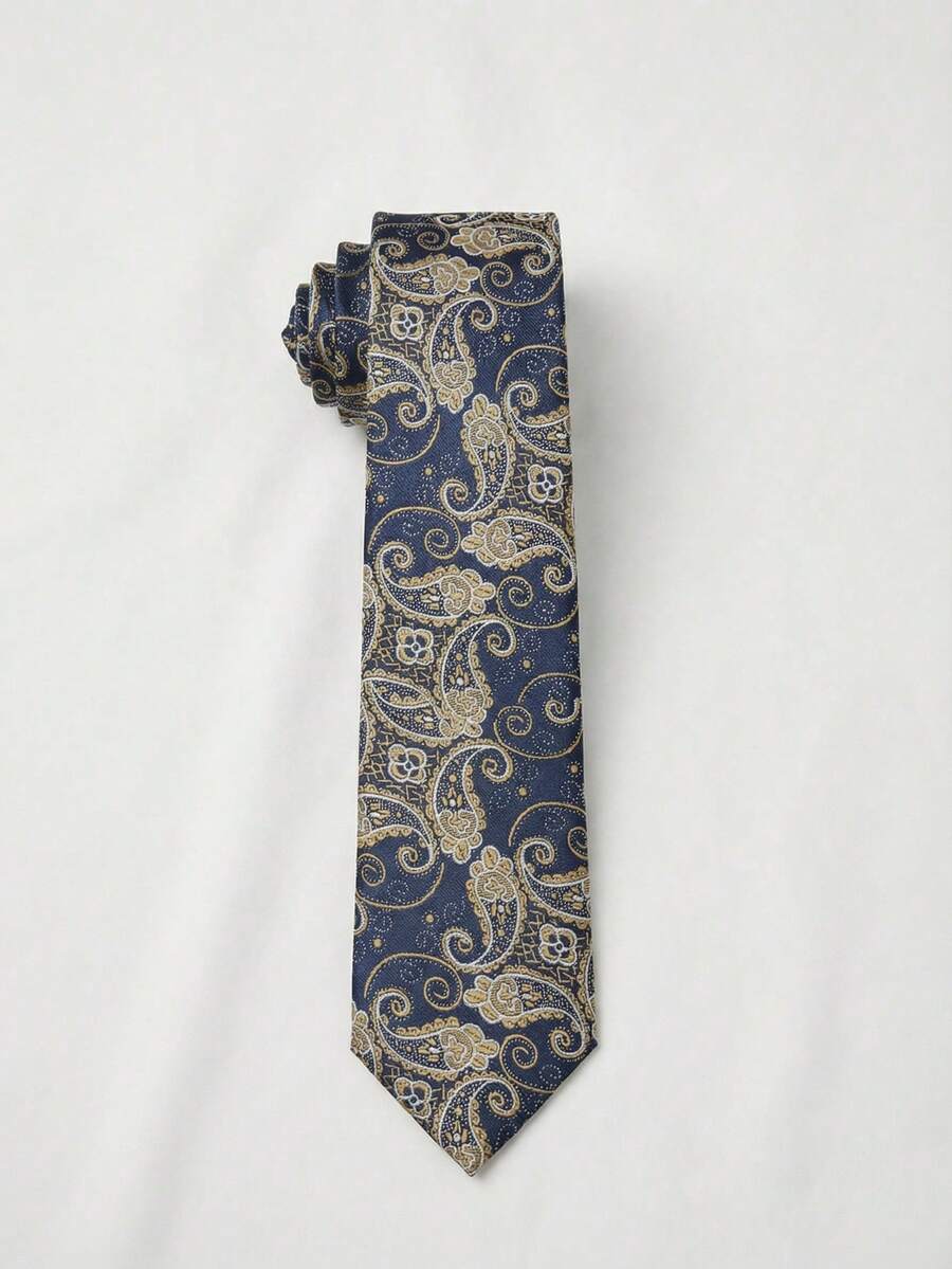 1条男士商务正装领带，金色腰果图案休闲领带，适合婚礼、派对等场合 - 彩色 - 查看 1