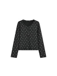 Sweet & Hot Girl Ditsy Floral Long Sleeve Slim Fit Casual Top, Autumn/Winter Vacation - Picture Color - View 6