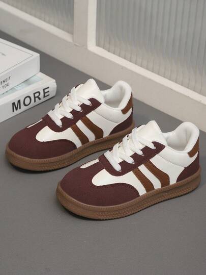 1 Pair Burgundy Children's Sports Shoes, Casual Sneakers