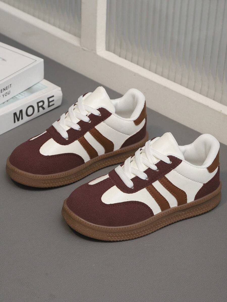 1 đôi giày thể thao trẻ em màu đỏ tía, giày sneaker thường ngày. - Màu Đỏ Sâu - Xem 1