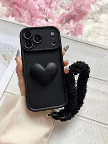1件情人节DIY毛绒爱心手机挂绳手机壳，兼容三星Galaxy S25、S24、S24 Plus/S24+、S24 Ultra、S24 FE、S20、S21、S22、S23以及11/11 Pro/11 Pro Max/12/12 Pro/12 Pro Max/13/13 Pro/13 Pro Max/14/14 Pro/14 Pro Max/15/15 Pro/15 Pro Max/16/16 Pro/16 Pro Max和 16E。 - 黑色 - 查看 1
