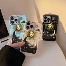 Drop Resistant, Sun, Moon, UV Resistant, Soft Silicone Printing, Metallic Plating Case For Apple  11 12 13 14 15 16 17 Pro Max 14 15 16 Plus 17 Air X XR XS Max, Anti-Impact, Minimalist Design, Protective, Scratch-Resistant, Perfectly Fitting Case P2543 - 黑色 - 查看 5