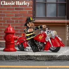 1pc Vintage Firefighter Motorcycle Statue - Red Resin Firefighter Motorcycle Collectible Decor - Red - View 2