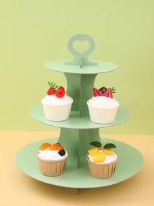 1pc Solid Color Paper Cake Stand, 3-Tier Paper Cupcake Display Rack, Cake Decorative Rack Set, Paper Cake Tray, Dessert Display Stand, Paper Cupcake Tower Dessert Rack, Home Decor, Kitchen & Dining Table Decor, Suitable For Birthday, Wedding, Bridal Shower, Baby Shower, Picnic And More Occasions. - Multicolor - View 3