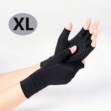 1 Pair Copper Fiber Half Finger Compression Gloves Women Men Hand Problem And Carpal Tunnel Fingerless For Typing, Support For Joints,Copper Ion Gloves, Ideal For Warmth, Typing, Crocheting, Cycling, Driving, Fitness, And Outdoor Activities - Made From Breathable Material, Provides Support - Black - View 13