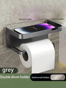 1pc No-Drill Toilet Paper Holder, Hygienic Drawer Roll Paper Rack, Wall-Mounted Bathroom Tissue Holder With Phone Stand, Plastic Material, Dual-Purpose Bathroom Storage Rack Suitable For Tissues And Essentials, Tissue Holder, Wall-Mounted Bathroom Shelf, Bathroom Accesssories, Bathroom Deccor, Room Decor, Valentine's Day, Bathroom Sets