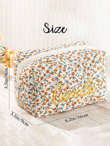 1pc Personalized Embroidered Cosmetic Bag, Customized Makeup Bag, Floral Makeup Bag, Travel Cosmetic Pouch, Ladies Toiletry Bag, Bridesmaid Gift, Holiday Gift - Multicolor - View 7