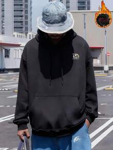 2025 Otoño Invierno Nueva Sudadera con Capucha Suelta para Hombre, Impresión de Calavera y Cámara, Manga Larga, Top Deportivo Casual, Versátil, Marca de Moda, Estilo de Calle, Chaqueta Cálida y Elegante para Jóvenes Estudiantes - Negro - Ver 2