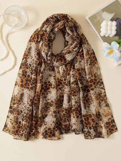 1pc Leopard Print Casual Woven Fabric Fashion Scarf For Women, Spring/Summer/Autumn