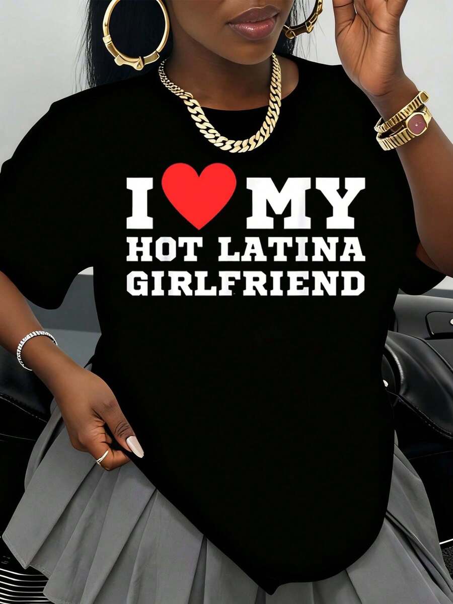 I Love My Hot Latina Girlfriend T-Shirt For Men Women Couple Shirt Romantic Gift For Valentine's Day Anniversary Birthday Party Wear - 黑色 - 查看 1