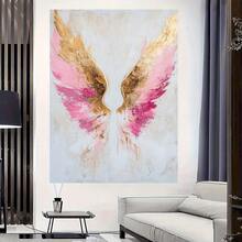 1pc Framed Canvas Art Print - Modern Abstract Angel Wings Wall Decor, Pink And Golden Creative Artwork For Living Room, Office, Bedroom, Dining Area, Cafe, Bar - Ideal Gift, Wall Decor | Abstract Wall Art | Golden Accents, Wall Art Deco - 粉色 - 查看 4