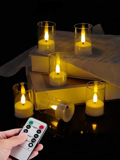6/12/24支装许愿蜡烛，带遥控器，无焰小蜡烛，带定时器，真蜡材质，LED闪烁效果，适用于婚礼、家居装饰、节日、派对、蜡烛加热器、礼品