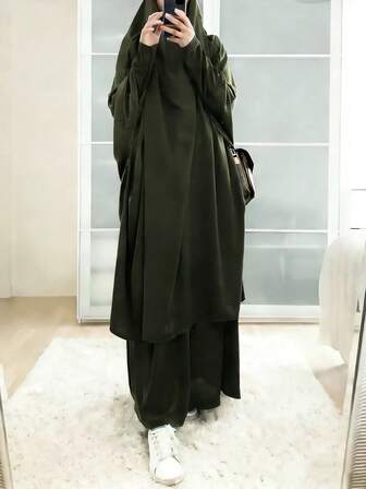 Elegantes 2 Stücke Set für Damen: Arabische Abaya & Rock