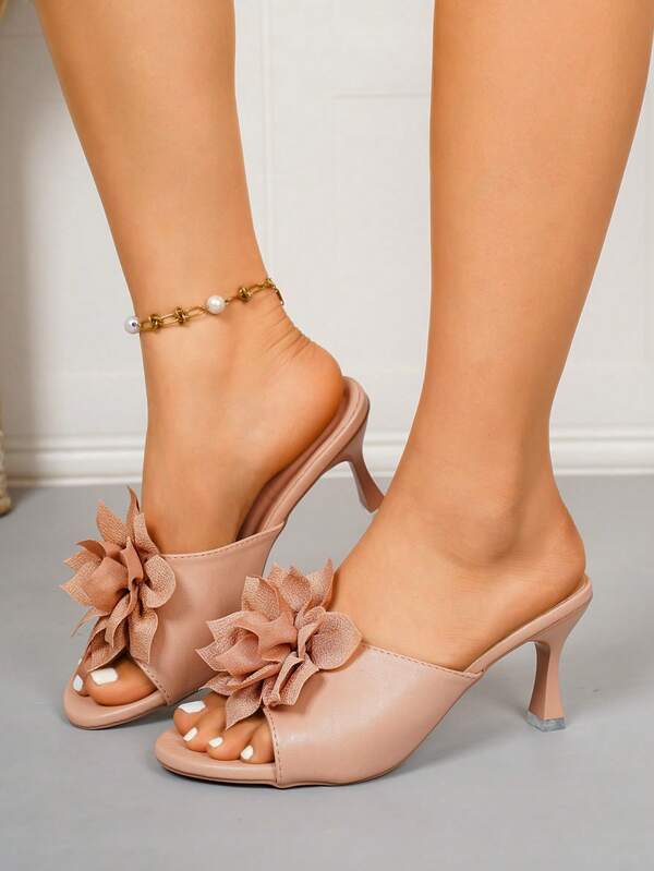 Women's Floral-Accent Kitten-Heel Slide Sandals, Elegant Daily & Casual Shoes