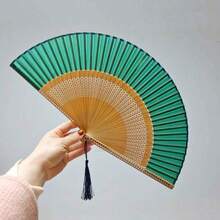 1/2支装可折叠手扇，中式/日式风格，带优雅流苏，适合户外旅行、舞蹈表演、旗袍穿着、摄影道具，中式礼品，理想的节日中国风礼物 - 彩色 - 查看 15