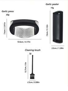 Prensa de ajo manual, pelador y triturador de ajo para el hogar, elaborador de pasta de ajo, utensilio de cocina - Negro - Ver 3