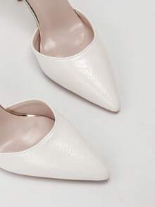 优雅金属花卉尖头露跟高跟鞋，性感时尚女鞋 - 白色 - 查看 4