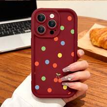 Funda de Teléfono de Cerezas, Estilo Abstracto, for compatible with iPhone 17/17pro/17promax/17Air/iphone16/16pro/16plus/16promax/15/15promax/15pro/11/12/13/14promax/12mini/13mini/11pro/11promax/12pro/12promax/13pro/13promax/14pro/14promax, Regalo de Diseño de Lunares y Cerezas Abstractas, Obsequio de Frutas Divertidas para Amigos, Accesorio de Moda Casual con Fondo Negro, Regalo Único de Diseño Artístico. - Burdeos - Ver 3