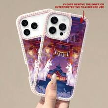 Beliebte Schutzhülle mit Wächtermuster, doppelseitige, diamantbesetzte, weiche Kante, harte Rückseite, transparente Hülle, geeignet für iPhone 17/16/15/14/13/12/11 Plus/Pro/Max/Pro Max - kreatives Modedesign für Männer und Frauen, Geschenk für Freunde - Pink - Übersicht 2