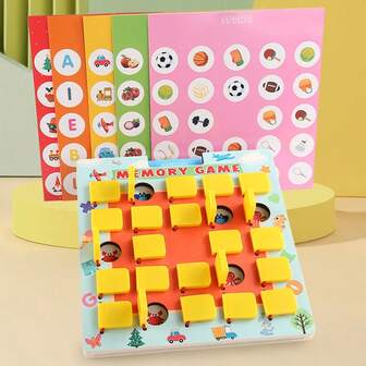 1pc Wooden Cartoon Pattern Flip Match Game With 8 Themed Double-Sided Cards, Memory Training Toy Suitable For Children Aged 3+