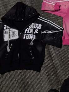 Y2k Hooded Sweatshirt Fashionable Casual Men's Printed Street Hip-Hop Rock Hoodie Jacket Hooded Sweatshirt - 黑色 - 查看 3