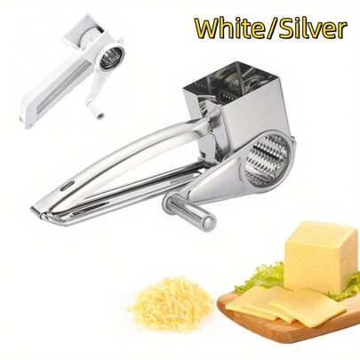 1pc Stainless Steel Cheese Grater - Manual Rotary Cheese Grater, Multipurpose Kitchen Tool For Home And Restaurant Use