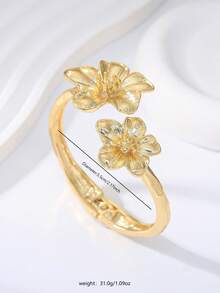 Vintage Chic Alloy Metal Gold Floral Bracelet, Colorful Enamel Flower Bangle, Fashionable Long-Lasting Thick Bracelet, Multicolor Enamel Dopamine Inspired Floral Open Cuff Bracelet, Suitable For Women's Daily Wear, Holidays, Beach, Parties - Flowers - View 18
