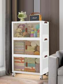 45cm 1/4layer Extra Large Folding Storage Cabinet - Plastic Storage Bins With Lids, Collapsible Stackable Containers With Wheels, Storage Lockers, Foldable Organizer System For Closet, Bedroom, Office, Kitchen Organizers And Storage, Room DecorHome Decor, Party Storage, Christmas Storage, New Year Storage - 白色 - 查看 4