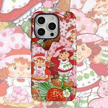 Strawberry mobile phone case, designed with cute character and fruit patterns, suitable for Phone 16, 15, 14, 13, 12 and 11 Pro models, made of TPU material, and provides shockproof protection. Perfect for family, friends, children, birthdays, spring, holidays, boyfriends, girlfriends, and Valentine's Day gifts. - Blanco - Ver 1