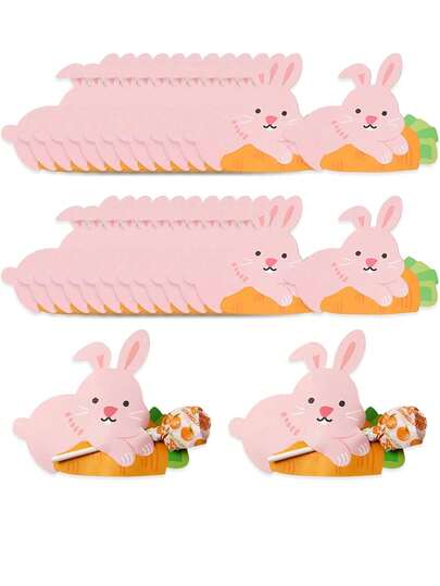 50张复活节棒棒糖包装纸、棒棒糖托、兔子糖果装饰卡、兔子棒棒糖卡、DIY可爱粉色兔子糖果卡、卡通兔子礼品卡、兔子糖霜装饰卡、派对节日装饰品