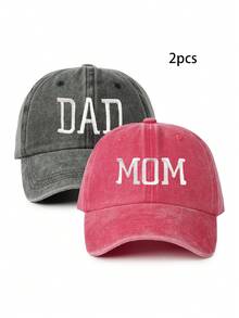 1pc/2pcs Embroidered "DAD/MOM" Washed Baseball Cap, Suitable For Couples, Outdoor Sun Protection, Casual, Travel, Beach, Versatile Y2K Style Sun Hat,Summer,Holiday,Festival - Baseball Cap - View 4