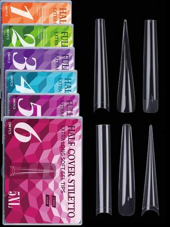 5XL Extra långa sömlösa transparenta nageltips, förlängda heltäckande/halvtäckande fyrkantiga/stilettnaglar/balettnaglar konstgjorda lösnaglar självhäftande nageltips