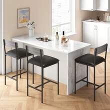Techigher Dining Table Set For 2, Kitchen Table And Chairs, 3 Piece Counter Height Bar Kitchen Table Set With 2 Upholstered Chairs & 3 Storage Shelves For Small Space, Apartment - Taburete de bar de 2 piezas, gris - View 6