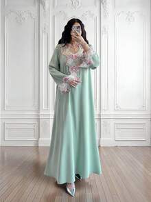 女士长袍，奢华刺绣饰边长袍 – 优雅女士派对礼服 - 薄荷綠 - 查看 2