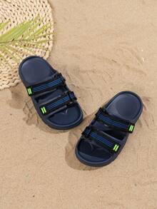 1 Pair Kids/Toddlers EVA Fashion Casual Summer Outdoor Wear Comfortable Soft Bottom Open Toe Beach Sandals, Hook And Loop Lightweight Slide Slippers - Blue - View 4